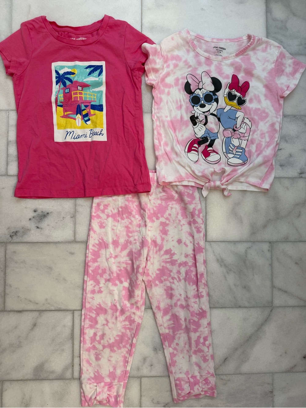 Joe Fresh x Disney Girls T-shirt & Miami Beach T-shirt and bow front capris
